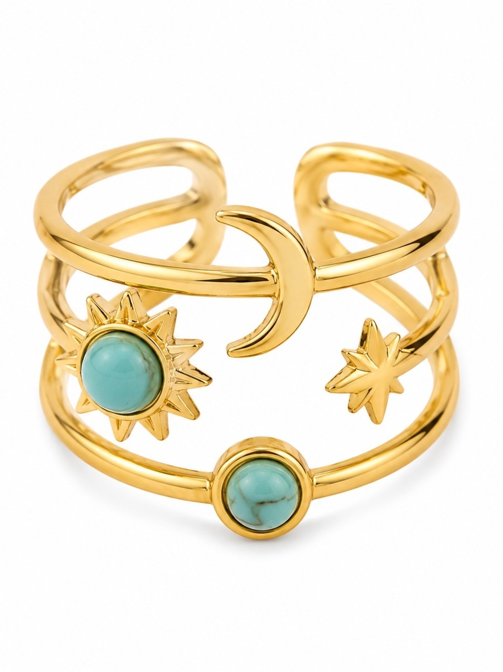 Desert Moon Turquoise Celestial Ring | Gold Tone Adjustable Boho Ring